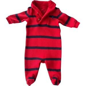 Polo Ralph Lauren Baby Boys Red Striped Coverall 3-6 Months